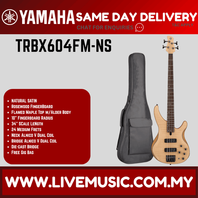 Yamaha TRBX604FM 4-string Electric Bass Guitar - Natural Satin ( TRBX 604FM / TRBX-604FM )
