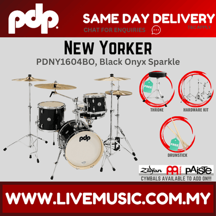 PDP New Yorker PDNY1604BO 4-piece Shell Pack With Cymbals Set - Black Onyx ( PDNY1604BO / PDNY1604 )