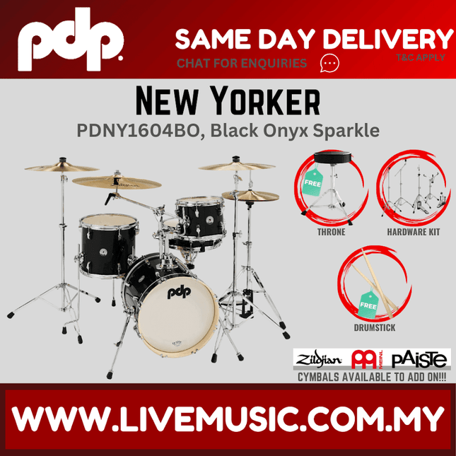 PDP New Yorker PDNY1604BO 4-piece Shell Pack With Cymbals Set - Black Onyx ( PDNY1604BO / PDNY1604 )