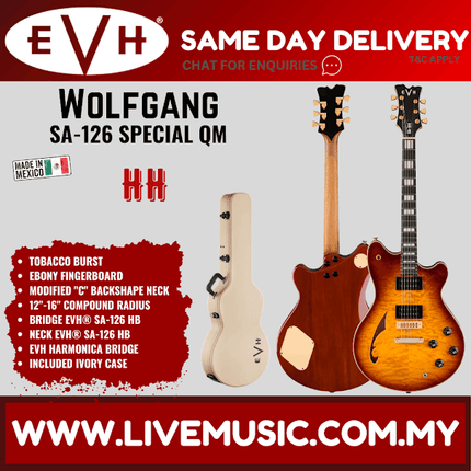 EVH Wolfgang SA126 Special QM Electric Guitar, Ebony FB, Tobacco Sunburst