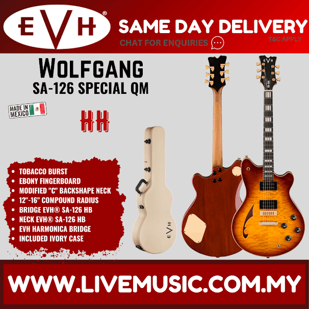 EVH Wolfgang SA126 Special QM Electric Guitar, Ebony FB, Tobacco Sunburst