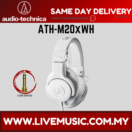 White over-ear monitor headphones with cushioned headband and earcups