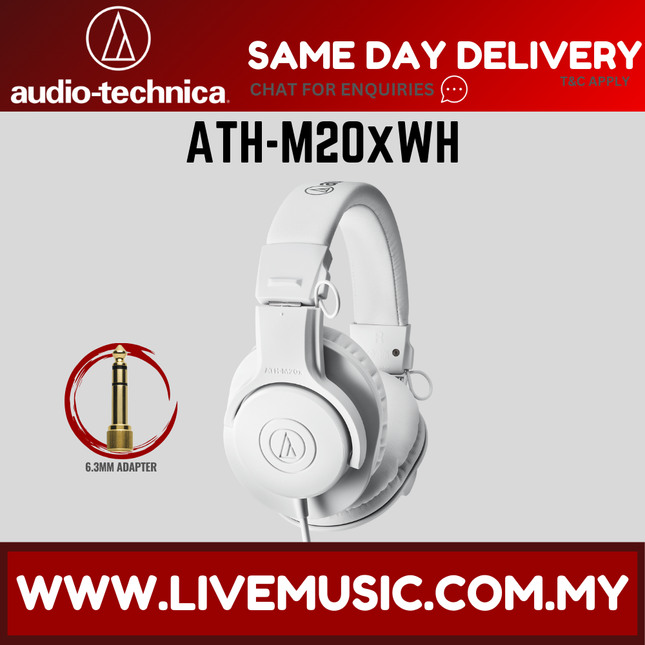 White over-ear monitor headphones with cushioned headband and earcups