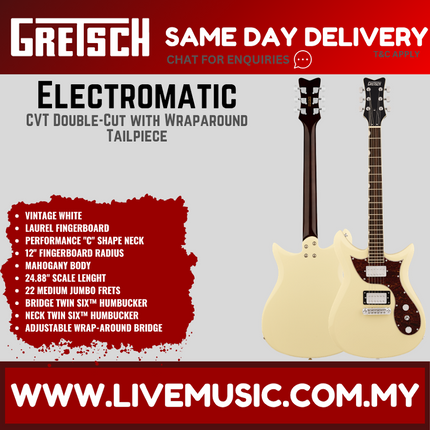 Gretsch Electromatic CVT Double-Cut w/Wraparound Tailpiece Electric Guitar, Vintage White