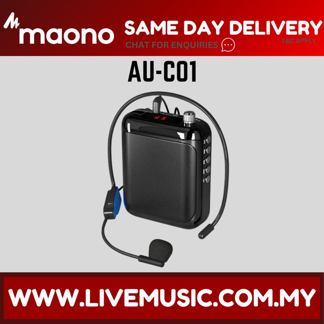 MAONO AU-C01 portable voice amplifier with LED display and headset microphone