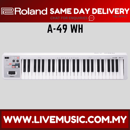 Roland A-49 49-Keys MIDI Keyboard Controller with USB Cable - White (A49)