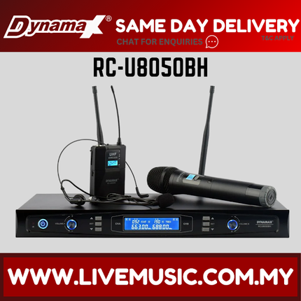 DYNAMAX RC-U8050 Dual UHF Wireless Microphone w/1 Mic & Headset Wireless Mic ( RC U8050 / RCU8050 )