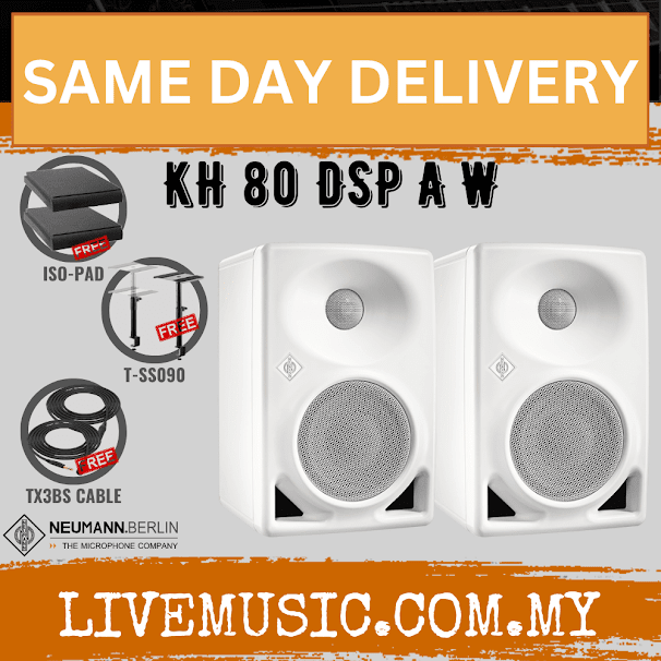 Neumann KH 80 DSP 4" Powered Studio Monitor w/Monitor Stand And Isolation Pad (White) - Pair ( KH80 DSP )