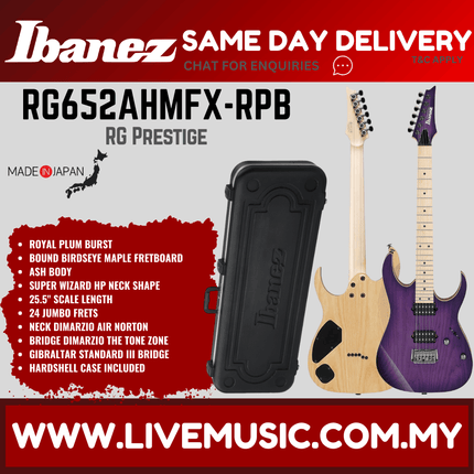 Ibanez Prestige RG652AHMFX Solid Body Electric Guitar - Royal Plum Burst (RG652AHMFX-RPB)