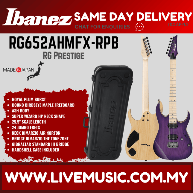 Ibanez Prestige RG652AHMFX Solid Body Electric Guitar - Royal Plum Burst (RG652AHMFX-RPB)
