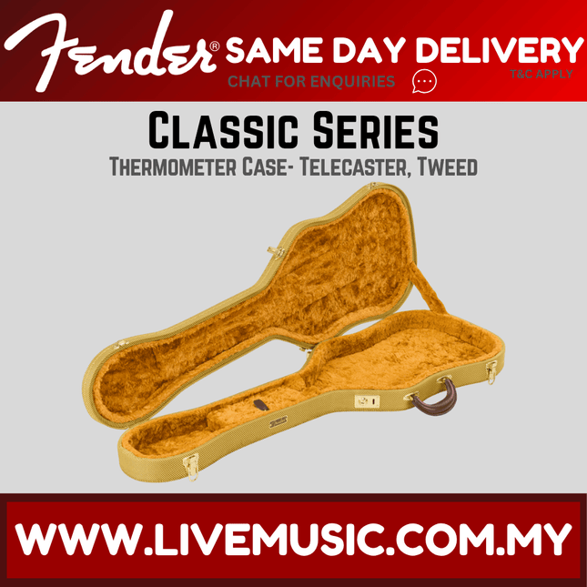 Tweed thermometer case for Telecaster, open with strap and zipper pull