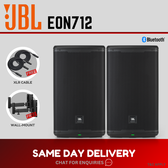 JBL EON712 1300W 12" Powered Speaker With Speaker Stand And Cable - Each / Pair ( EON 712 )