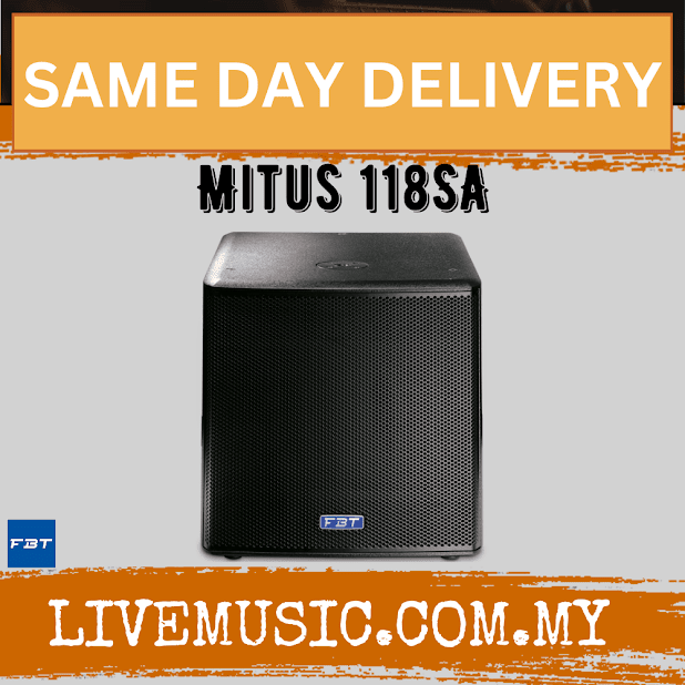 FBT MITUS 118SA 18-inch powered subwoofer cabinet, black grille front