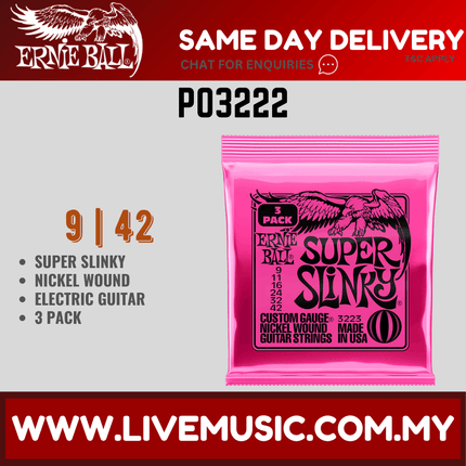 Ernie Ball 3222 Hybrid Slinky Nickel Wound Electric Guitar Strings, 9-46 Gauge, 3-pack