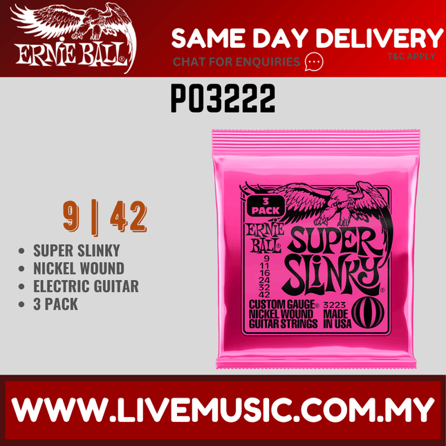 Ernie Ball 3222 Hybrid Slinky Nickel Wound Electric Guitar Strings, 9-46 Gauge, 3-pack