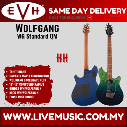 EVH Wolfgang WG Standard QM Electric Guitar, Baked Maple FB, Tahiti Night