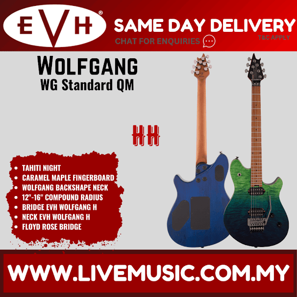 EVH Wolfgang WG Standard QM Electric Guitar, Baked Maple FB, Tahiti Night