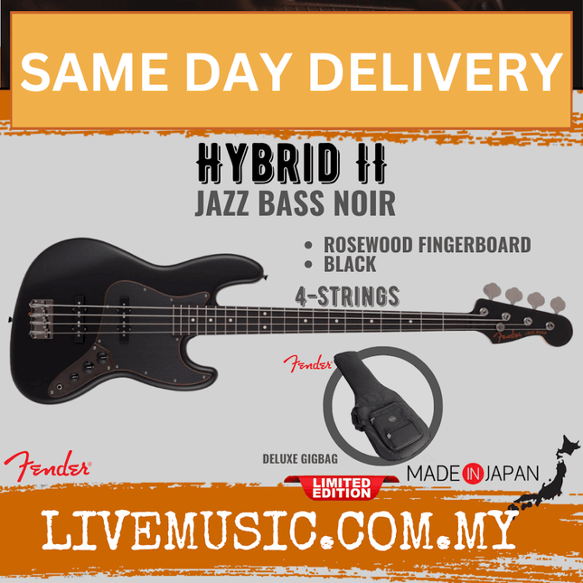 Fender Japan Ltd Ed Hybrid II Jazz Bass Guitar, Noir, RW FB, Black
