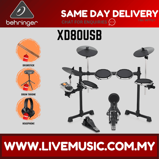 Behringer XD-80USB 8-piece Electronic Drum Set with Amplifier, Drum Stool And Accessories ( XD80USB )