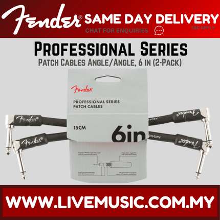 Fender Professional Series Patch Cable, 6inch, 2-Pack - Black