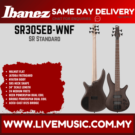 Ibanez SR305EB-WNF 5 String Nyatoh Body SR Series Standard Electric Bass Guitar - Walnut Flat (SR305EBWNF/SR305EB WNF)