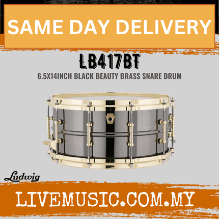 Ludwig LB417BT 6.5x14inch Black Beauty Brass Snare Drum, Tube Lugs