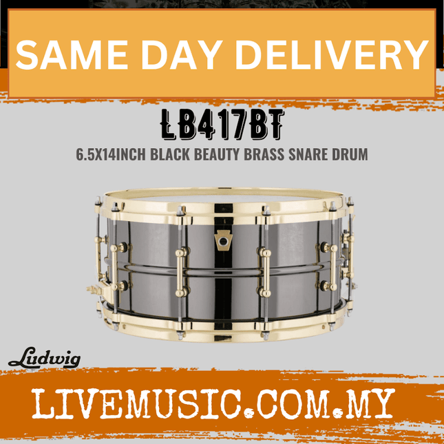Ludwig LB417BT 6.5x14inch Black Beauty Brass Snare Drum, Tube Lugs