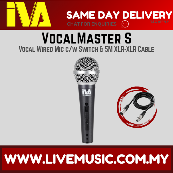 IVA VocalMaster S Vocal Wired Mic c/w Switch & 5m XLR-XLR Cable ( VocalMasterS / VocalMaster-S )