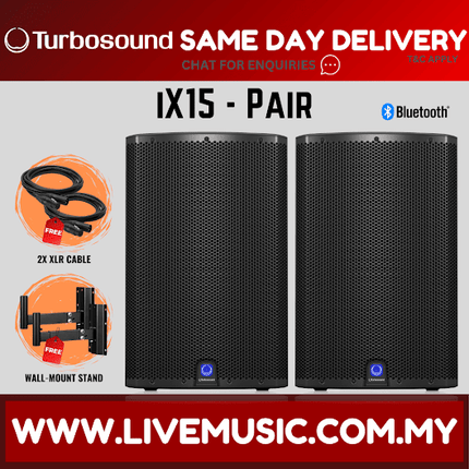 Turbosound iX15 2-Way 15" Powered Loudspeaker w/Wireless Mic, Speaker Stand And Cable - Pair ( iX-15 / iX 15 )