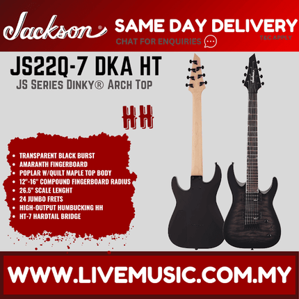 Jackson JS Series Dinky Arch Top JS22Q-7 DKA HT Electric Guitar Amaranth FB, Transparent Black Burst