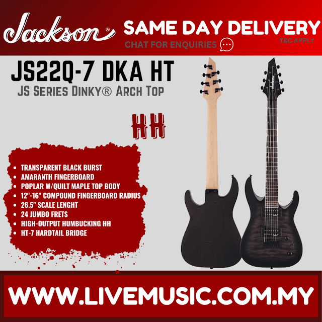 Jackson JS Series Dinky Arch Top JS22Q-7 DKA HT Electric Guitar Amaranth FB, Transparent Black Burst