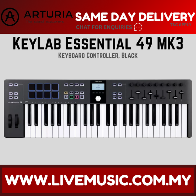 Arturia KeyLab Essential 49 MK3 Keyboard Controller, Black (Essential49/Essential-49/MK3)
