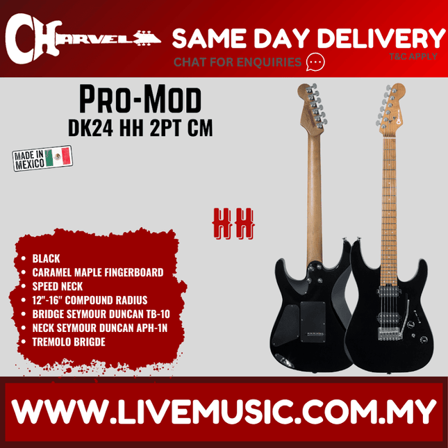 Charvel Pro-Mod DK24 HH 2PT Electric Guitar, Caramelized Maple FB, Black
