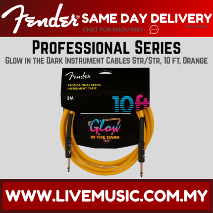 Fender 10 FT Professional Series Glow in the Dark Instrument Cable, Orange