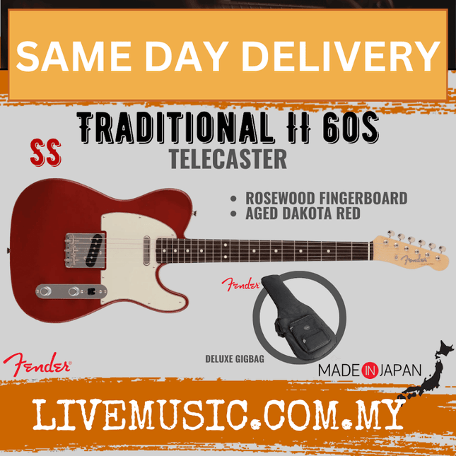Fender Japan Traditional II 60s Telecaster Electric Guitar, RW FB, Aged Dakota Red