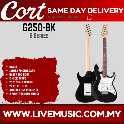 Cort G250-BK Electric Guitar with Bag - Black ( G250 BK / G250BK )