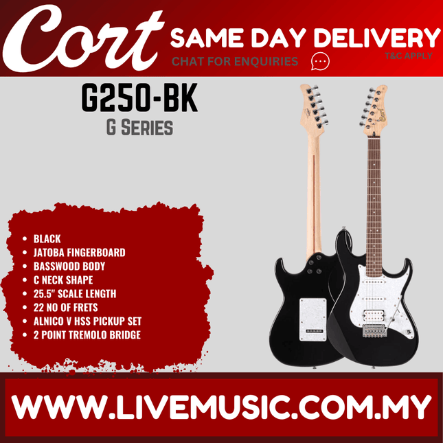 Cort G250-BK Electric Guitar with Bag - Black ( G250 BK / G250BK )