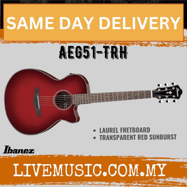 Ibanez AEG51 - Transparent Red Sunburst High Gloss Acoustic-Electric Guitar ( AEG51-TRH / AEG51TRH )