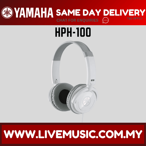 White Yamaha HPH-100 dynamic closed headphones with cushioned ear cups