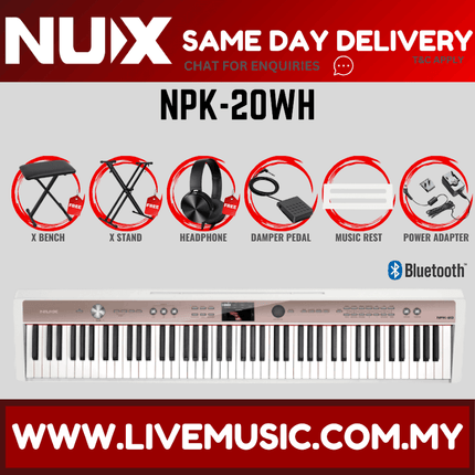 NUX NPK-20 88-Key Portable Digital Piano w/Piano Stand, Keyboard Bench And Sustain/3 pedal - White ( NPK 20 / NPK20 )