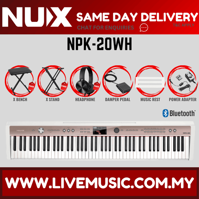 White 88-key portable digital piano keyboard with built-in control panel
