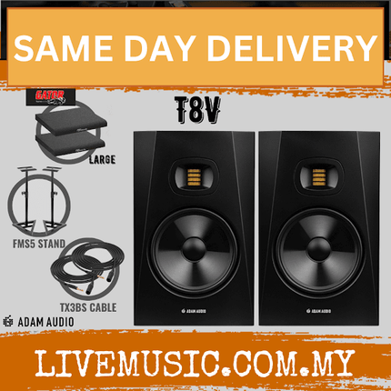 Adam Audio T8V - 8 inch Nearfield Monitor Speaker with Speaker Stand And Gator Isolation Pads - Each / Pair