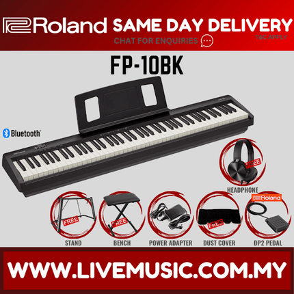 Roland FP-10 88-key Digital Piano with Bench, Stand, DP-2 Pedal, Note Stand and Adapter (FP 10/FP10/RH-5)