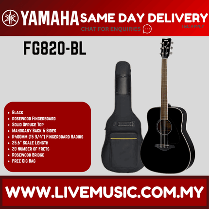 Yamaha FG820 Dreadnought Acoustic Guitar - Black ( FG-820 / FG 820 )