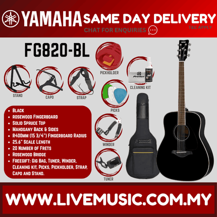 Yamaha FG820 Dreadnought Acoustic Guitar - Black ( FG-820 / FG 820 )