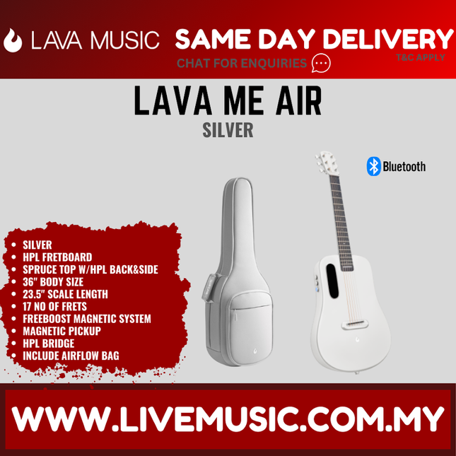Lava Me Air 36 silver acoustic-electric guitar with AirFlow bag and Bluetooth