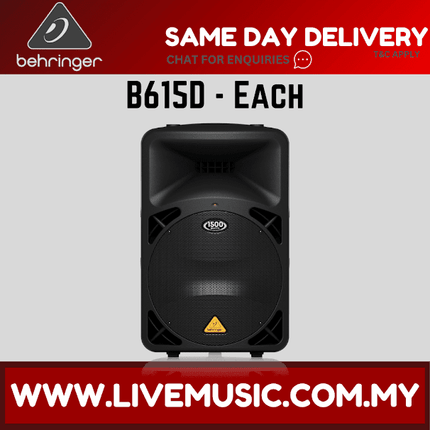 Behringer Eurolive B615D 1500W 15" Powered Speaker w/Wireless Mic, Speaker Stand and Cable - Pair ( B-615D / B 615D )