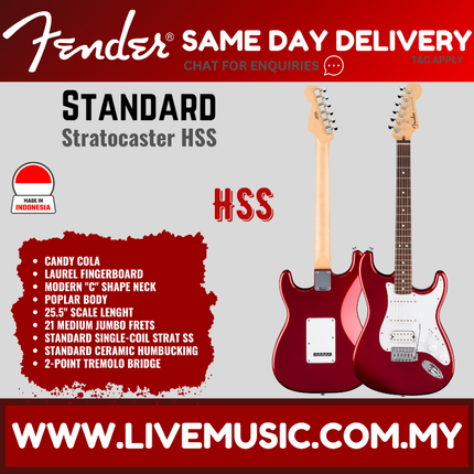 Fender Standard Stratocaster HSS Electric Guitar, Laurel FB, Candy Cola