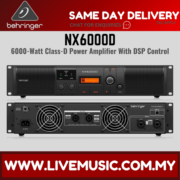 Behringer NX6000D 6000W Class-D DSP power amplifier, rack-mount with front controls