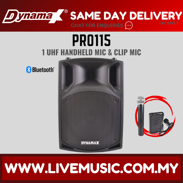 Black portable PA speaker with Bluetooth and handheld plus clip microphones